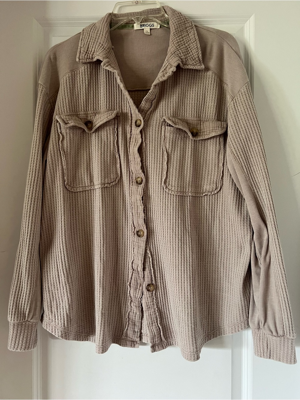 BRIGGS Waffle Knit Button-Up Shirt Jacket in Light Taupe